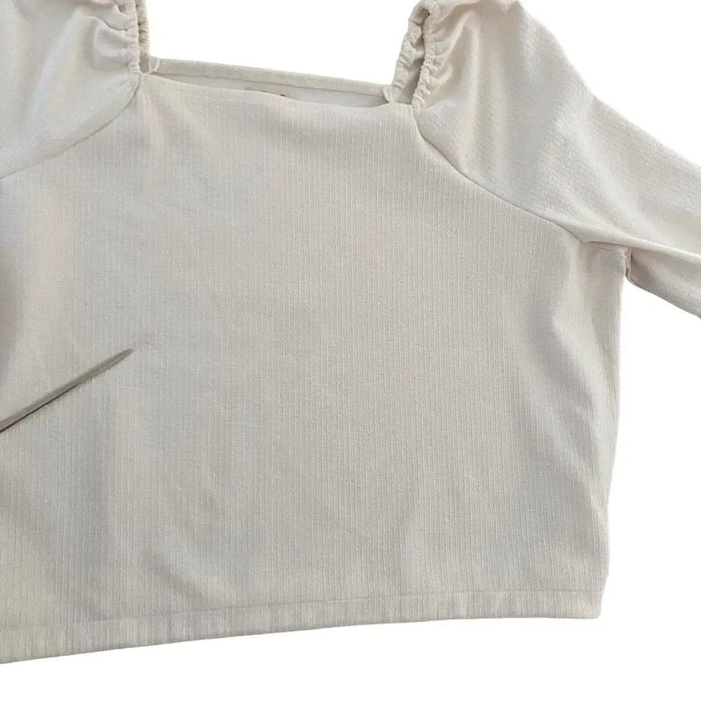Madewell Women's 4X Plus‎ Size Crepe Square Neck Puff Sleeve Top Cream Read